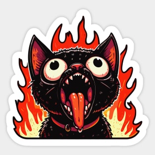 Black Cat On Fire Sticker